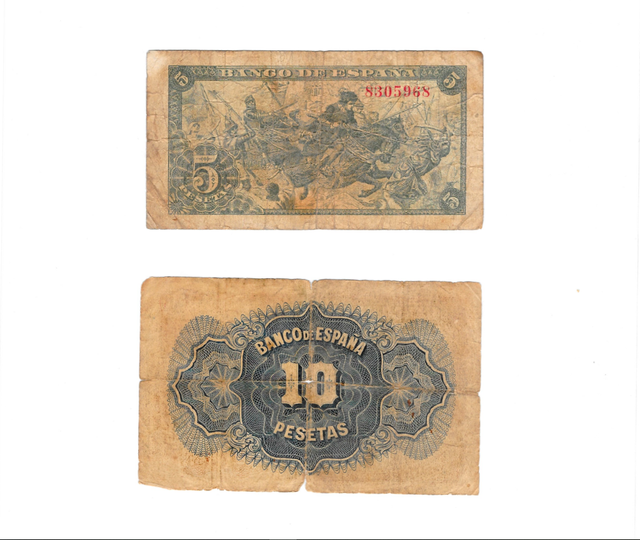 Billetes de 5 y 10 pesetas antiguos 1935 y 1945