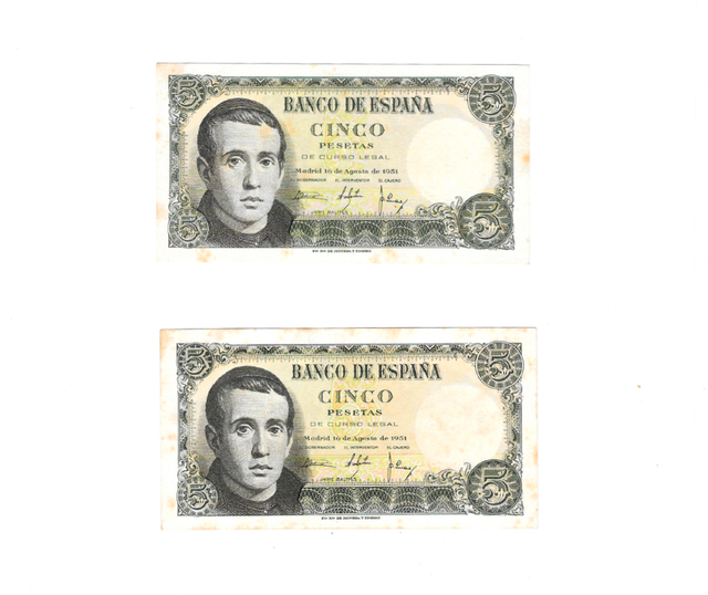 Dos Billetes de 5 pesetas de 1951