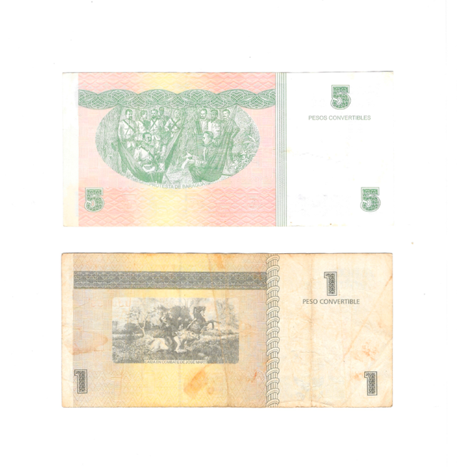 Billetes 5 pesos y 1 peso Cuba 2013