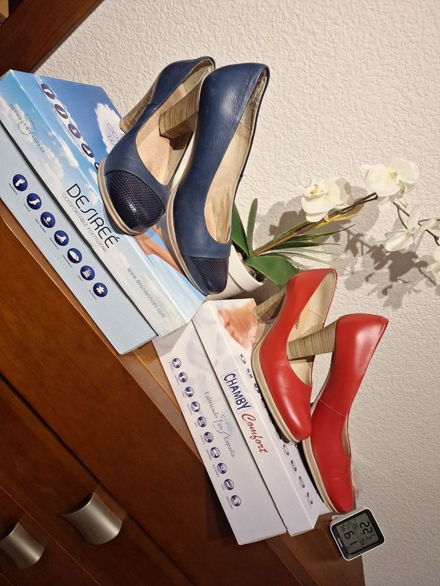 Zapatos tacón DESIRÉE azules y rojos