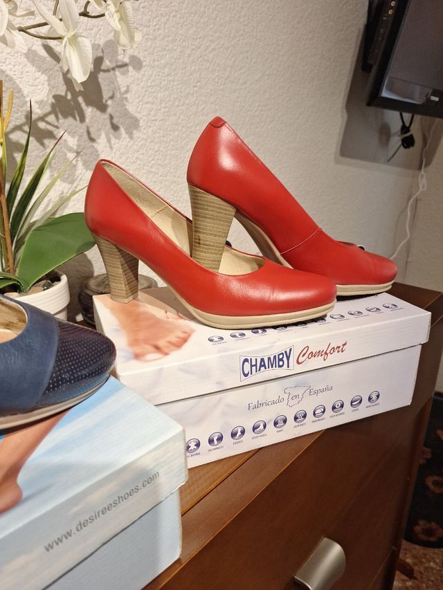 Zapatos tacón DESIRÉE azules y rojos