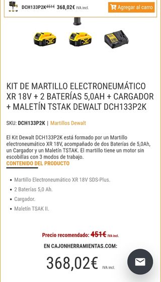 Martillo Dewalt batería 18v dch133 con batería 5ah