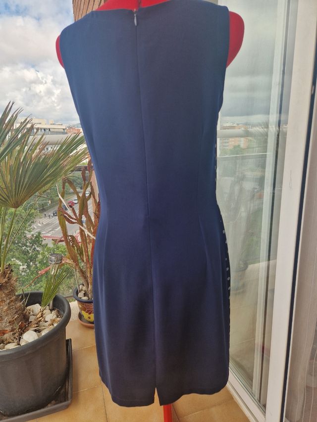 Conjunto vestido azul lunares blanco