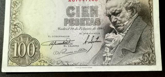 Billete de 100 pesetas 1946, Goya. Serie A.