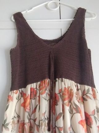 Vestido boho marrón y beige