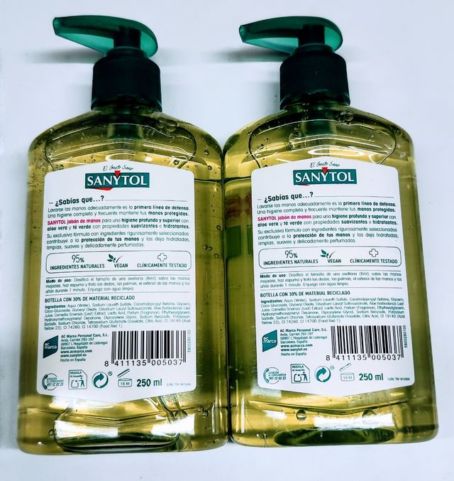 2 Jabones Sanytol Hidratantes 250ml
