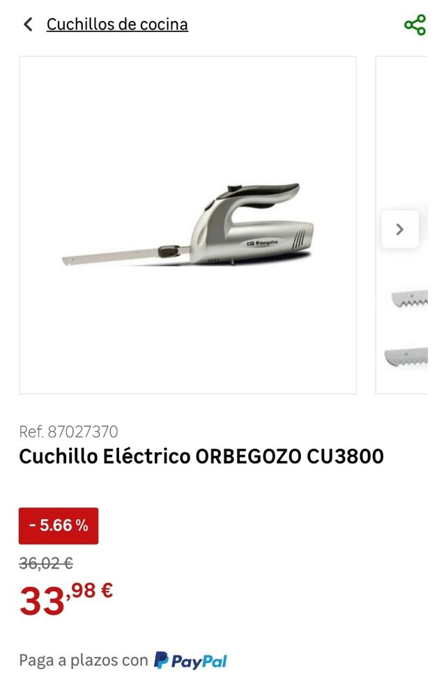 Cuchillo eléctrico Orbegozo CU3800