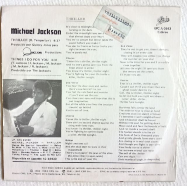 Single Michael Jackson. Thriller. 1983.