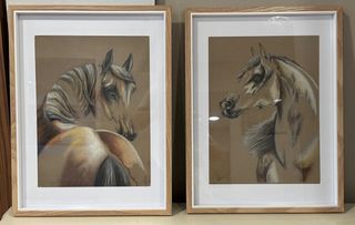 2 Cuadros caballos pastel | Arte ecuestre