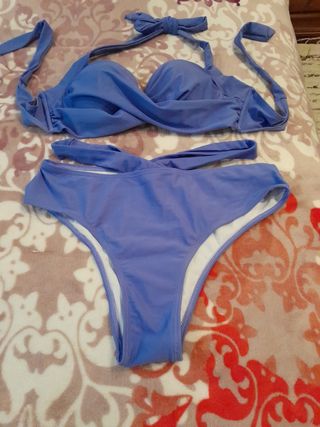 Bikini azul, braga cruzada, nuevo