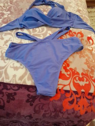 Bikini azul, braga cruzada, nuevo