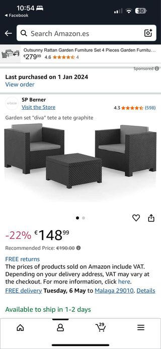 Conjunto de jardín "diva" tete a tete grafito