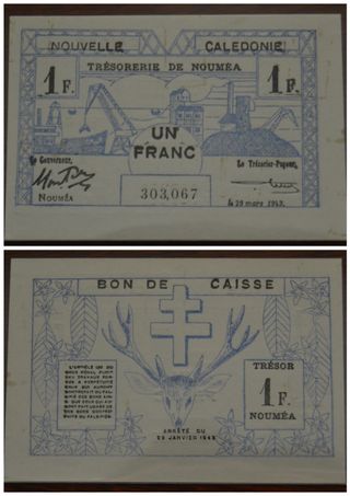 BILLETE 1 FRANCO - NUEVA CALEDONIA - 1943