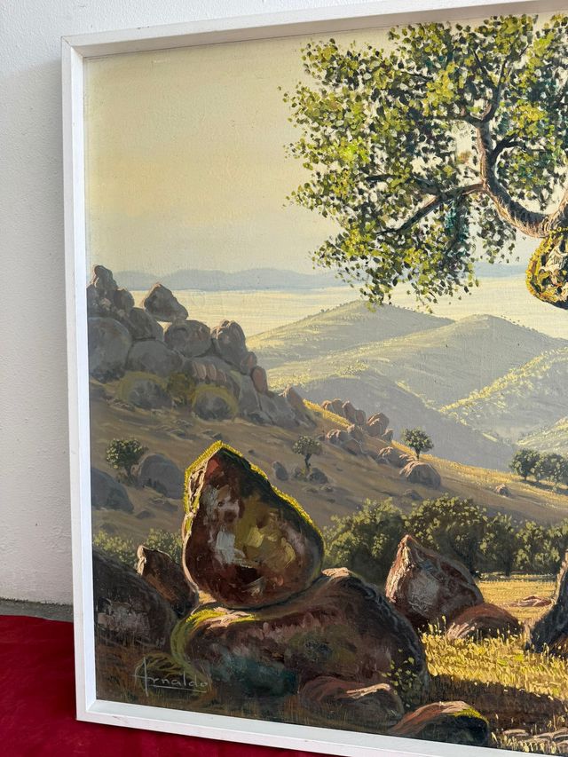 Paesaggio con montagna e alberi, opera del rinomato pittore Arnaldo Curia Santos