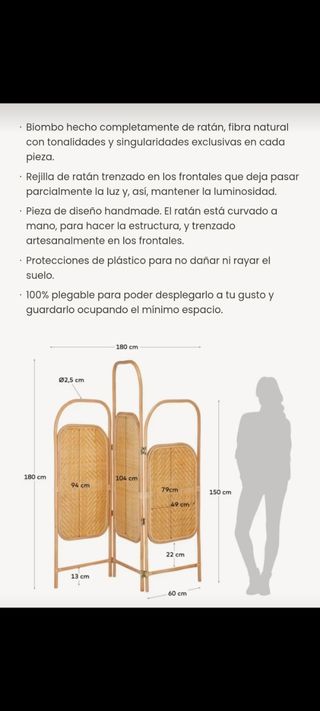 Biombo Krysia ratán 180x180cm