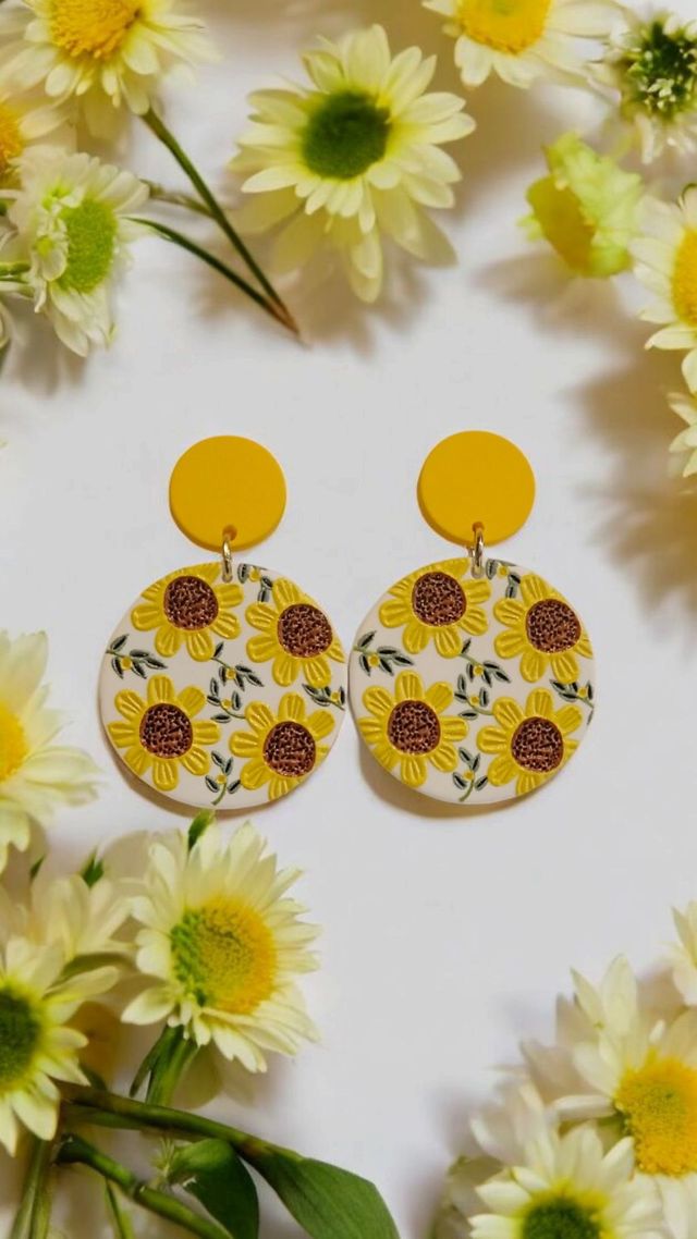 Pendientes Girasol - Amarillo y Blanco