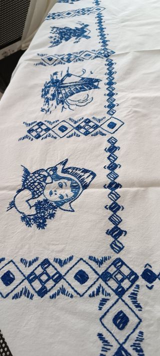 Tovaglia ricamo blu - Cotone e lino