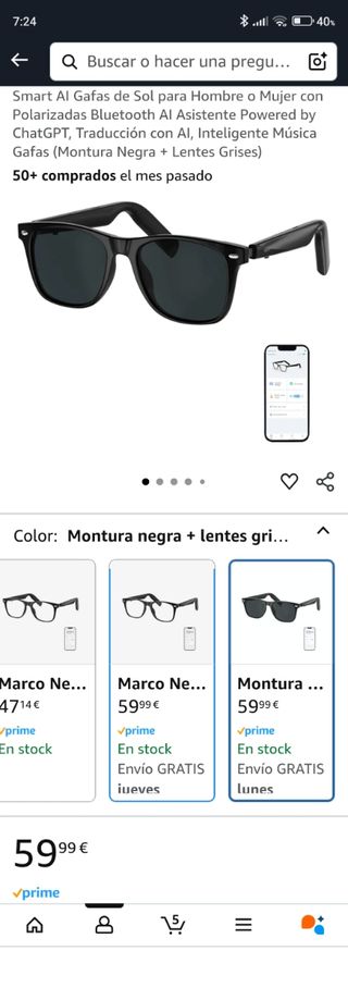 Gafas sol con bluetooth, auriculares, manos libres