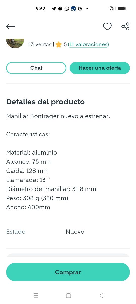 Manubrio Bontrager GR Elite 42 cm