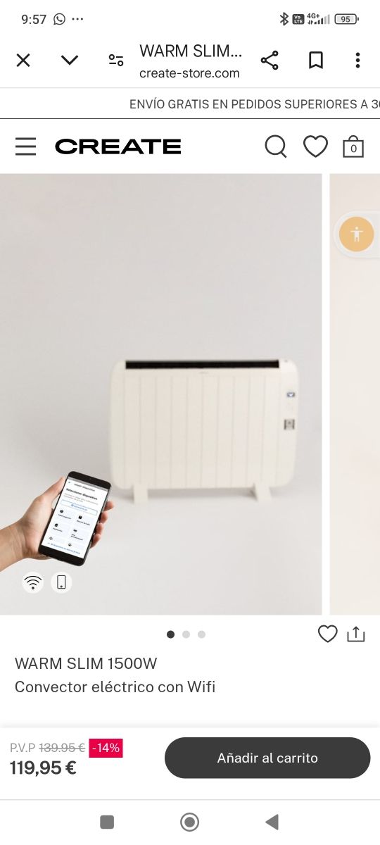 Convector eléctrico a estrenar, en su caja