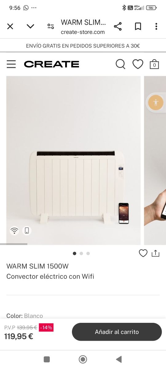 Convector eléctrico a estrenar, en su caja