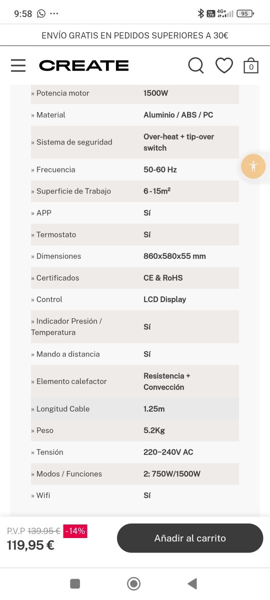 Convector eléctrico a estrenar, en su caja