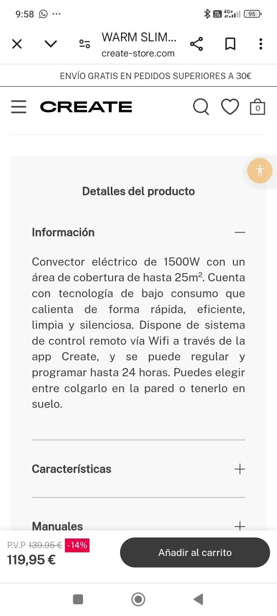 Convector eléctrico a estrenar, en su caja