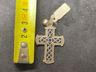 Cruz artesanal vidrieta de plata ley 