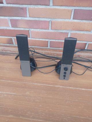 Altavoces negros y plateado