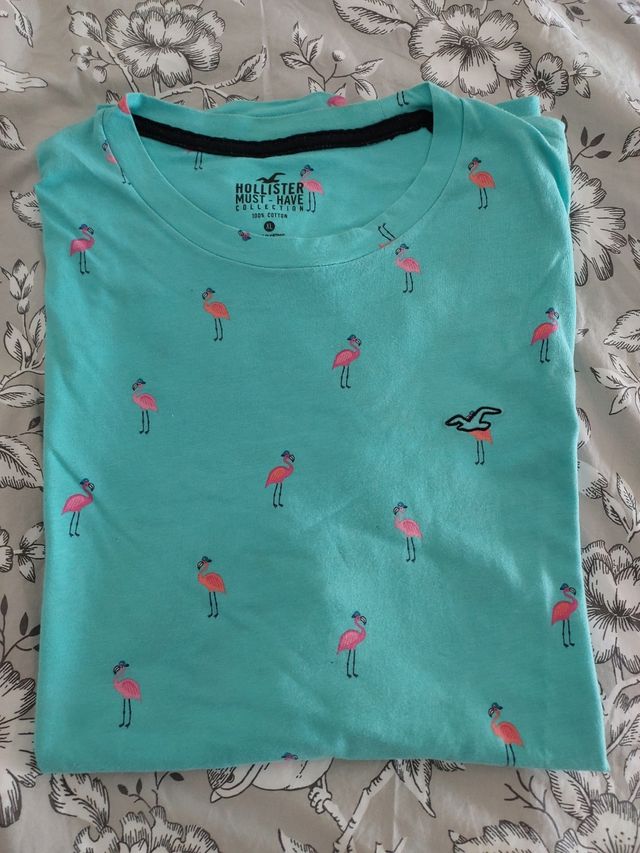Camiseta Hollister flamencos turquesa