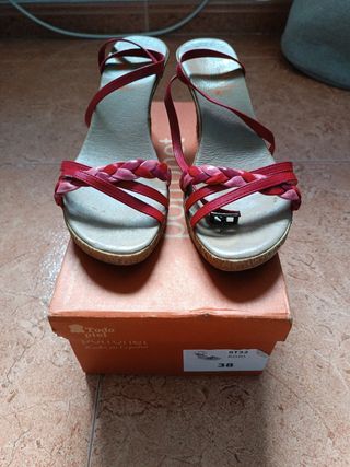 Sandalias Porronet piel cuña rojas y rosas nº48
