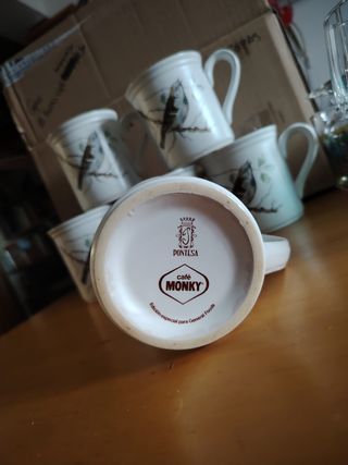 6 Tazas Vintage MONKY pájaros.