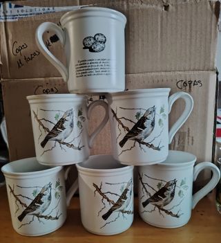 6 Tazas Vintage MONKY pájaros.