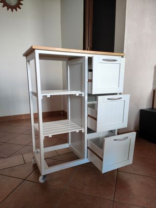 Carrello cucina bianco legno.
