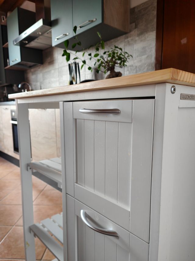 Carrello cucina bianco legno.