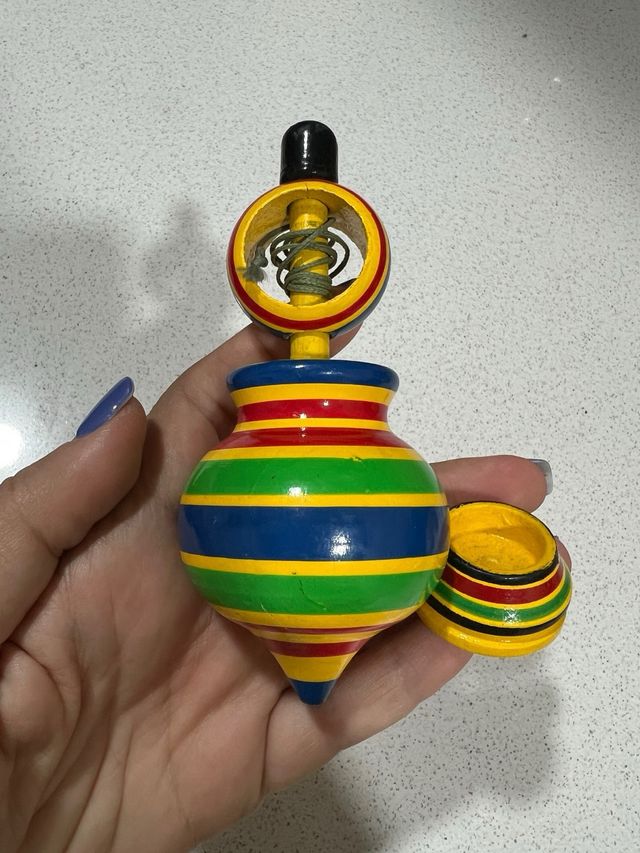 Trompo o peonza, madera antiguo multicolor