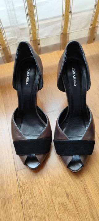 Zapatos Caramelo piel gris-negro, talla 37
