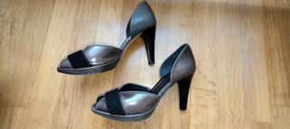 Zapatos Caramelo piel gris-negro, talla 37
