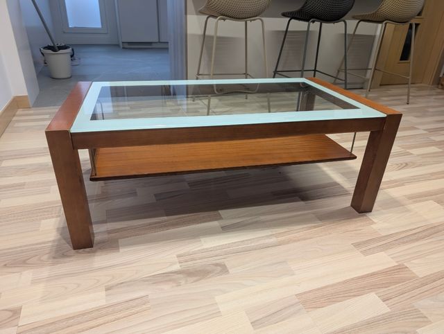 Mesa centro madera cerezo cristal