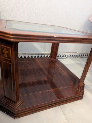 Mesa auxiliar cristal y madera