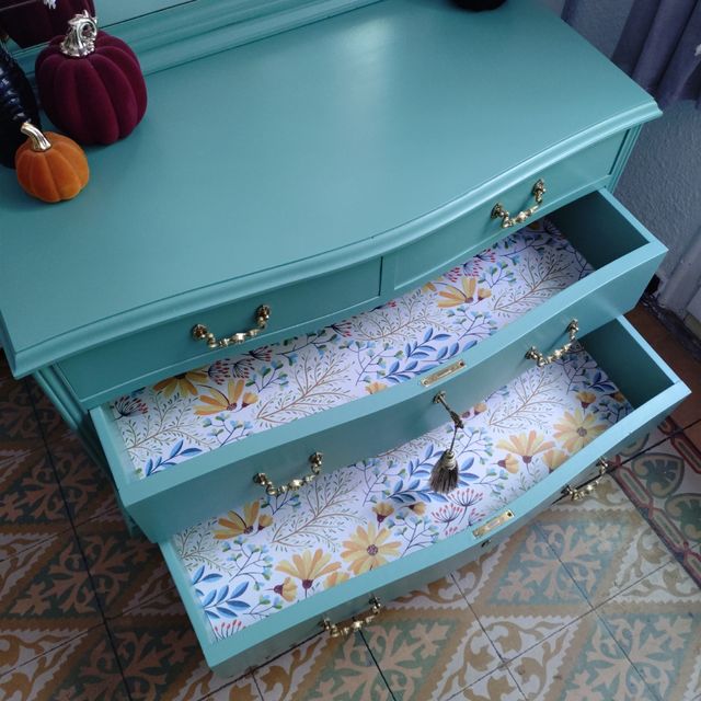 Cómoda Cajonera con Espejo Vintage Turquesa