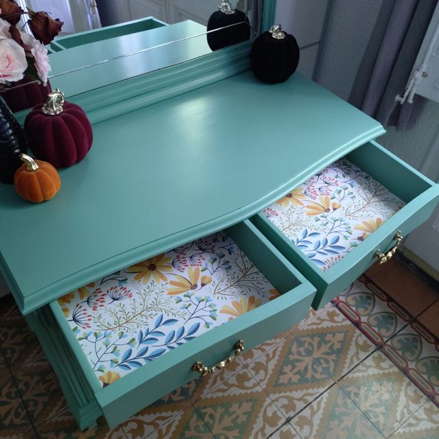 Cómoda Cajonera con Espejo Vintage Turquesa