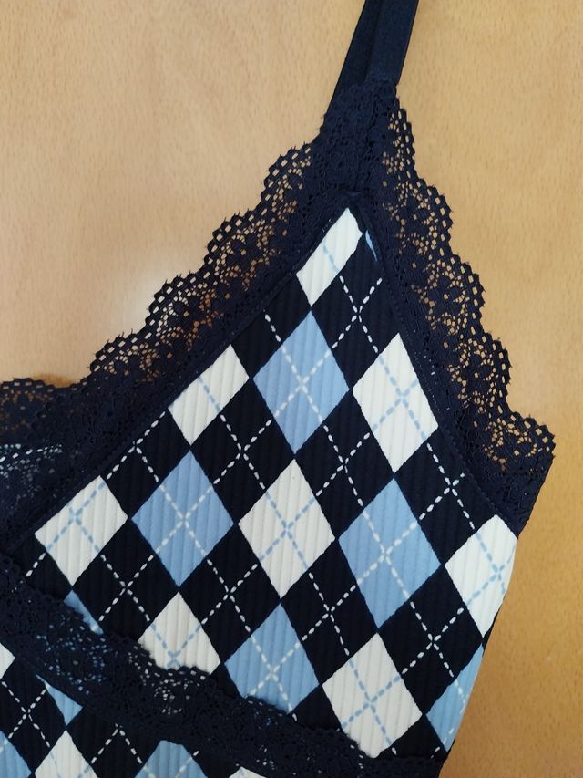 Top H&M M - Azul y blanco