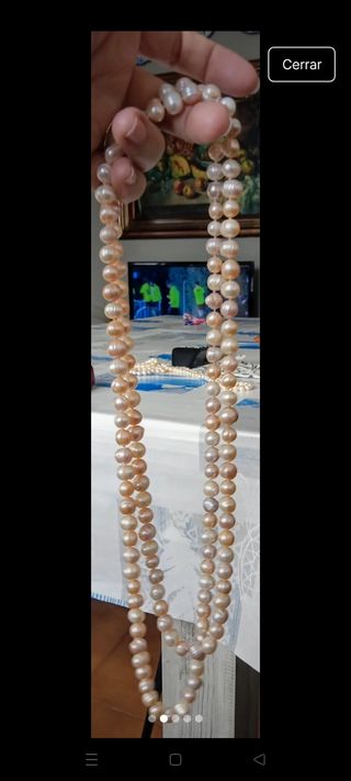 PERLAS naturales Collar largo (62 cm) Beige&Rosa G