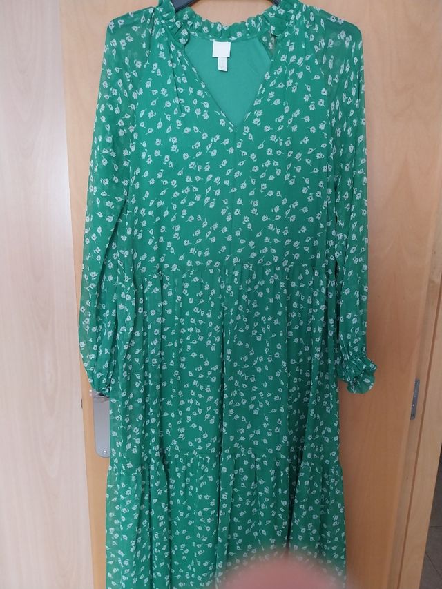 Vestido verde estampado talla S