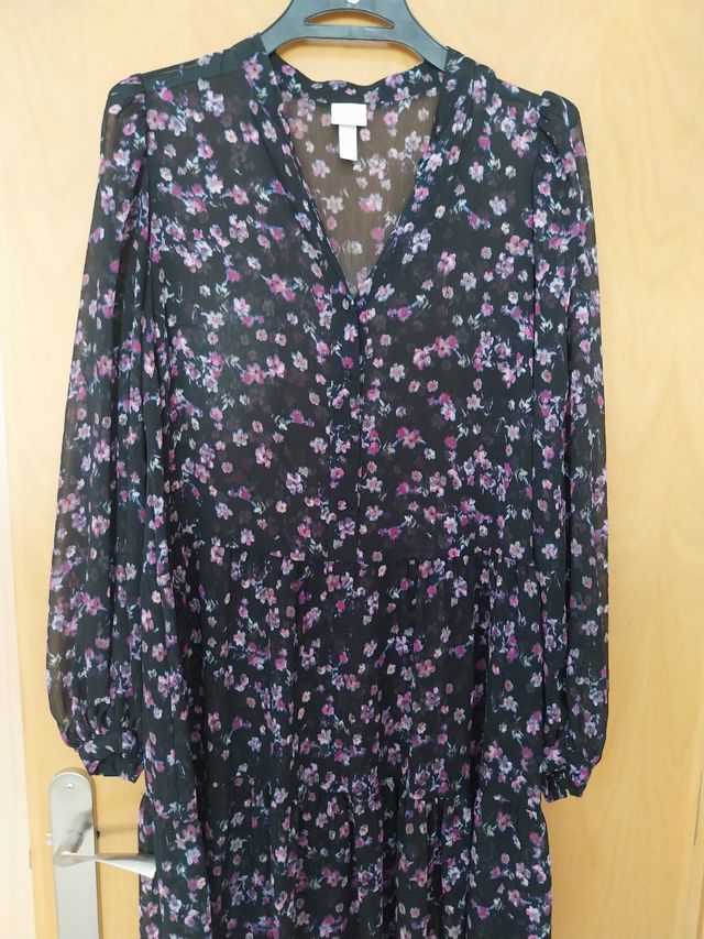 Vestido negro estampado talla S