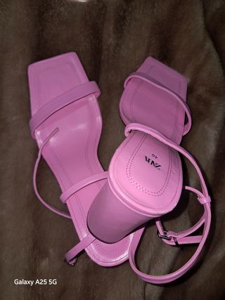 Zapatos Zara tacón alto rosa y plata 40 39 37