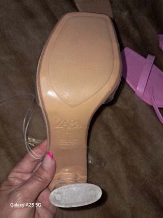 Zapatos Zara tacón alto rosa y plata 40 39 37