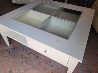 Mesa centro blanca vitrina madera-cristal