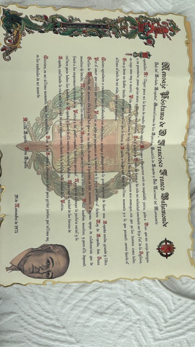 Mensaje postumo.Documento antiguo Francisco Franco